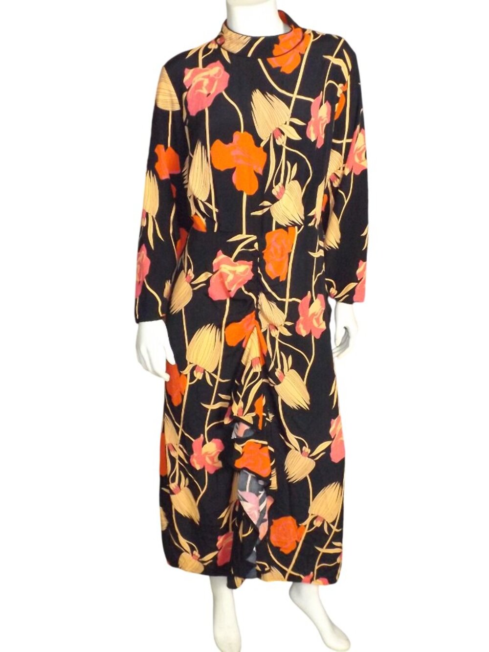 RIXO Target Midi Dress, 16W/18W, Long sleeve, Open Back, Fall color floral
